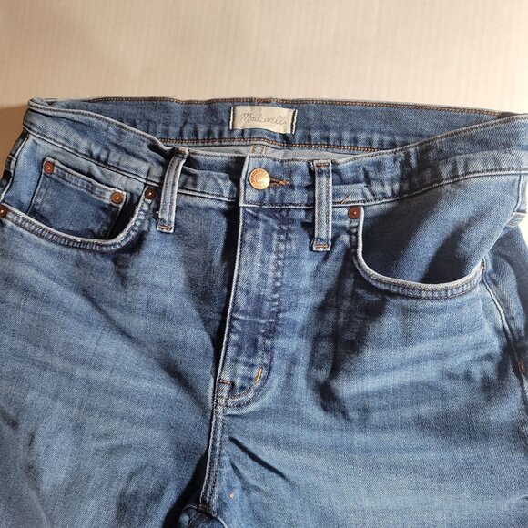 Madewell Womens Mid-Rise Kick Out Flare Raw-Hem Blue Cotton Blend Jeans Size 30 - Picture 2 of 11